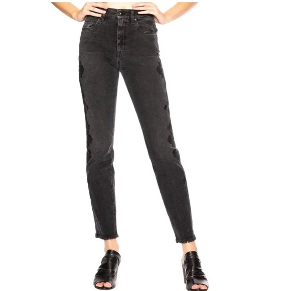 Jonathan Simkhai Black Straight Leg Applique Denim Jeans - Picture 1 of 14